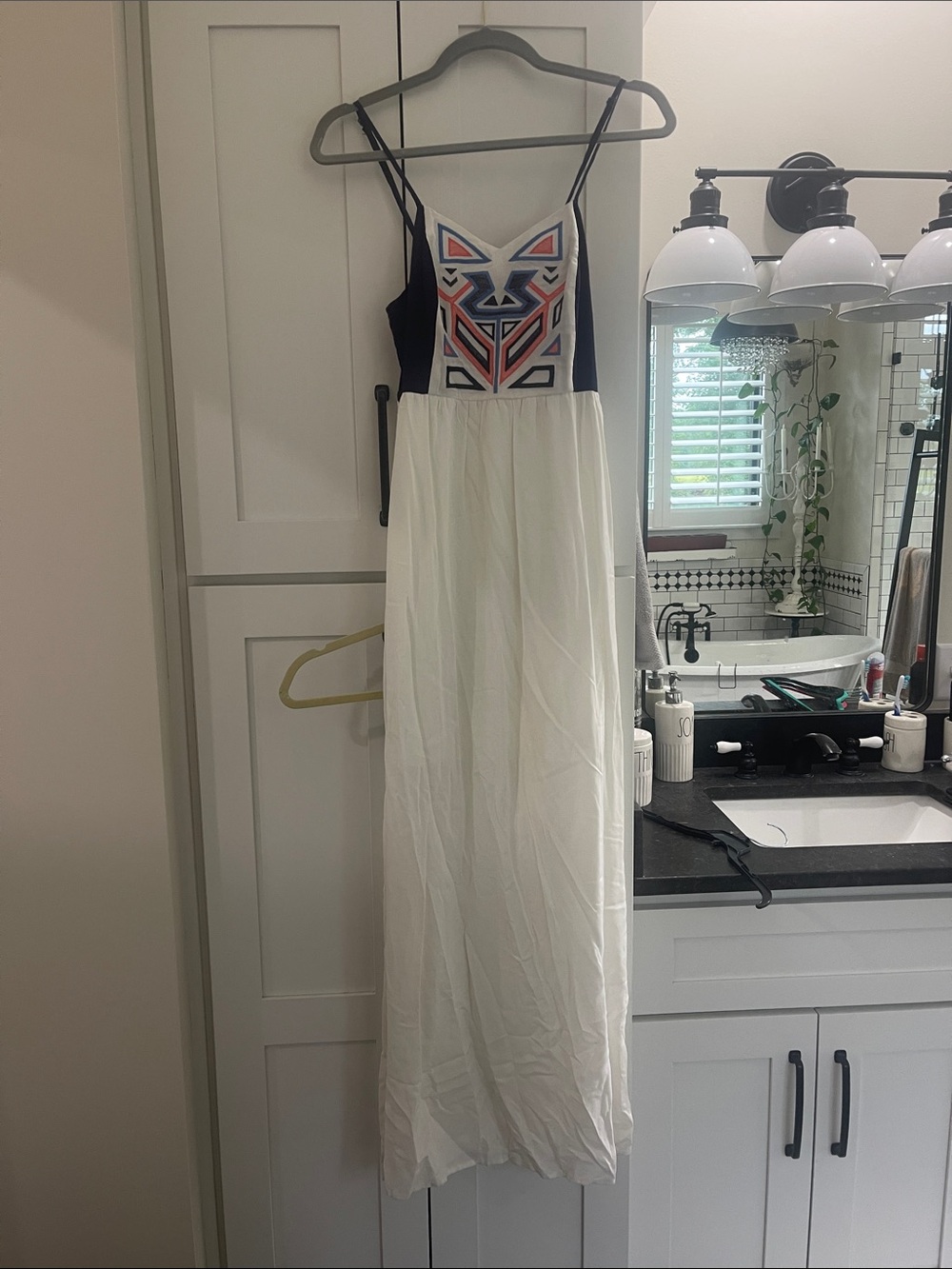 Flying Tomato White Maxi Dress with Multicolor Embroidered Bodice